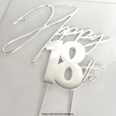 Happy 18th Metal Cake Topper - Silver — Red Fox Party Supplies