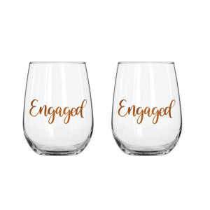 Engaged Stemless Wine Glass 600ml Set of 2