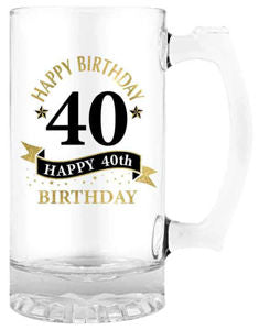 Beer Stein With Handle 490ml '' Happy 40th Birthday''