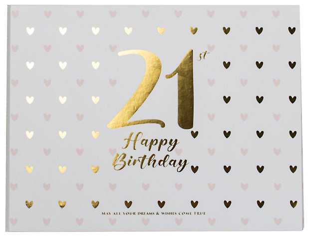 21st Sweet Heart Guest Book with Gold Text cover with gold 21st birthday lettering