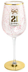 Happy 21st Pretty Bow Wine Glass 400ml