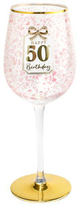 Happy 50th Birthday Pretty Bow Wine Glass 400ml