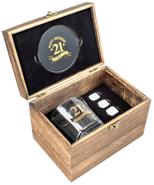Wood Box 21st Gift Set