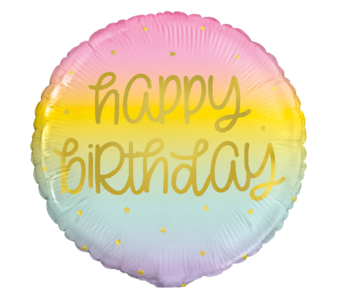 Happy Birthday Pastel Rainbow Foil Balloon 18''