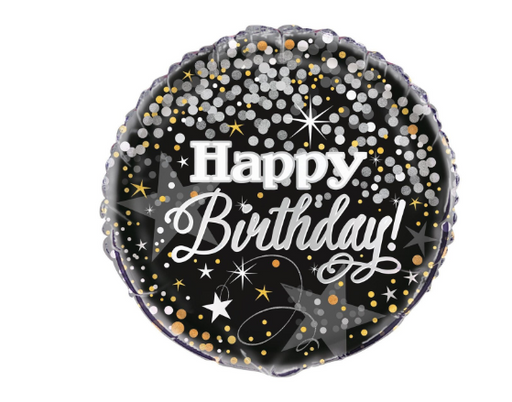 Happy Birthday Black/Silver Foil Balloon 18''