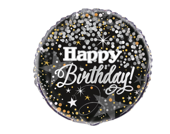Happy Birthday Black/Silver Foil Balloon 18''