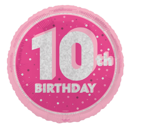 Happy 10th Birthday Pink/Silver Foil Balloon 18''