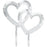 Silver Double Heart Plastic Cake Topper With Gems