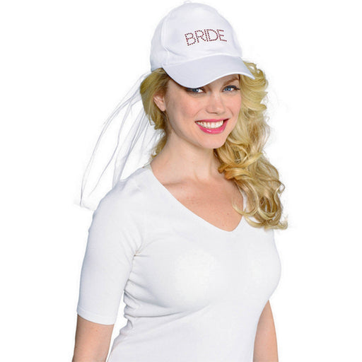 Elegant White Bride Baseball Hat With Veil