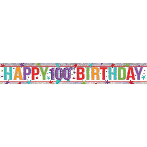 Rainbow Holographic Happy 100th Birthday Foil Banner 2.74m