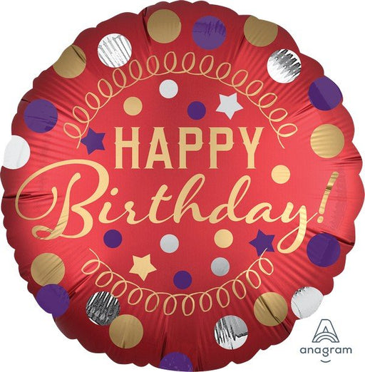 Happy Birthday Satin Red With Gold Writting 43cm