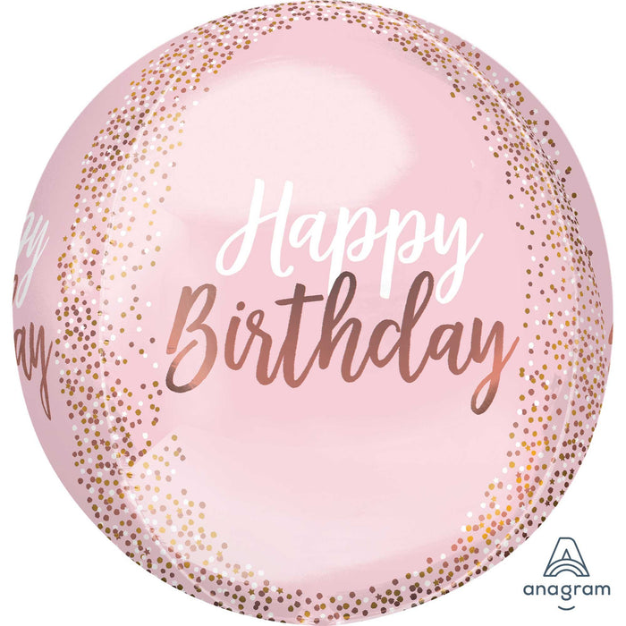 Happy Birthday Pink And Rose Gold Orb 15''/38cm