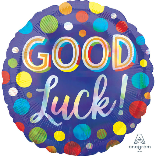 Foil Balloon Good Luck Iridescent Holographic Dots 45cm