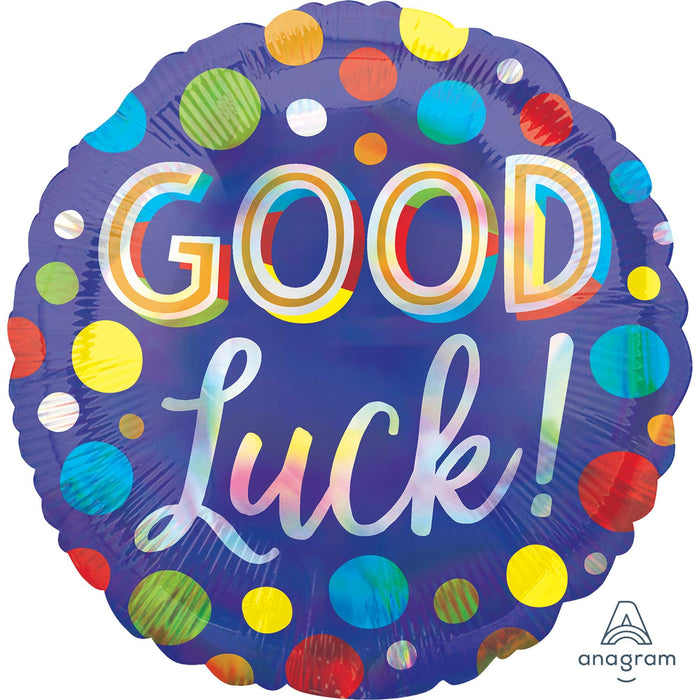 Foil Balloon Good Luck Iridescent Holographic Dots 45cm