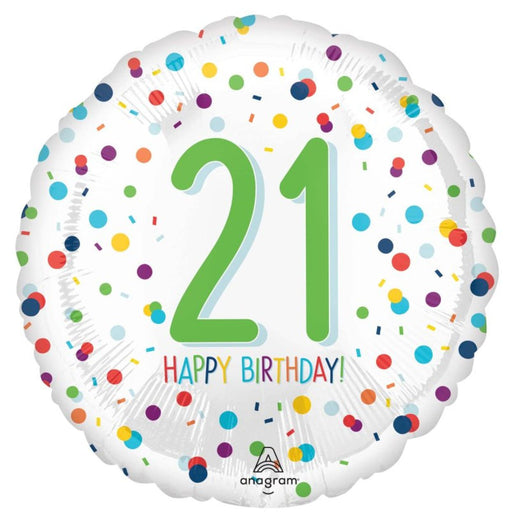 Confetti 21 Happy Birthday Foil Balloon 18''/45cm