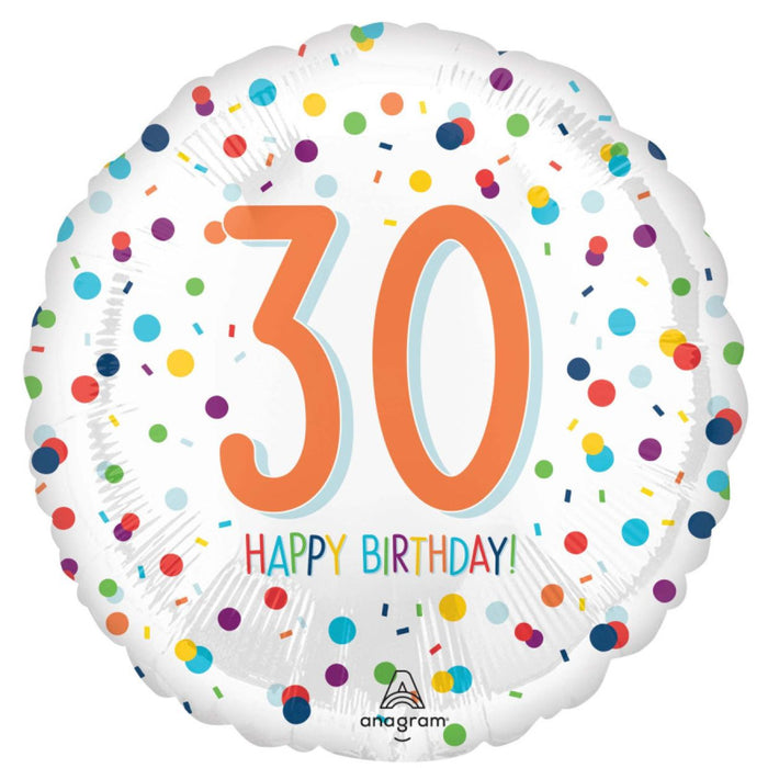 Confetti 30 Happy Birthday Foil Balloon 18''/45cm