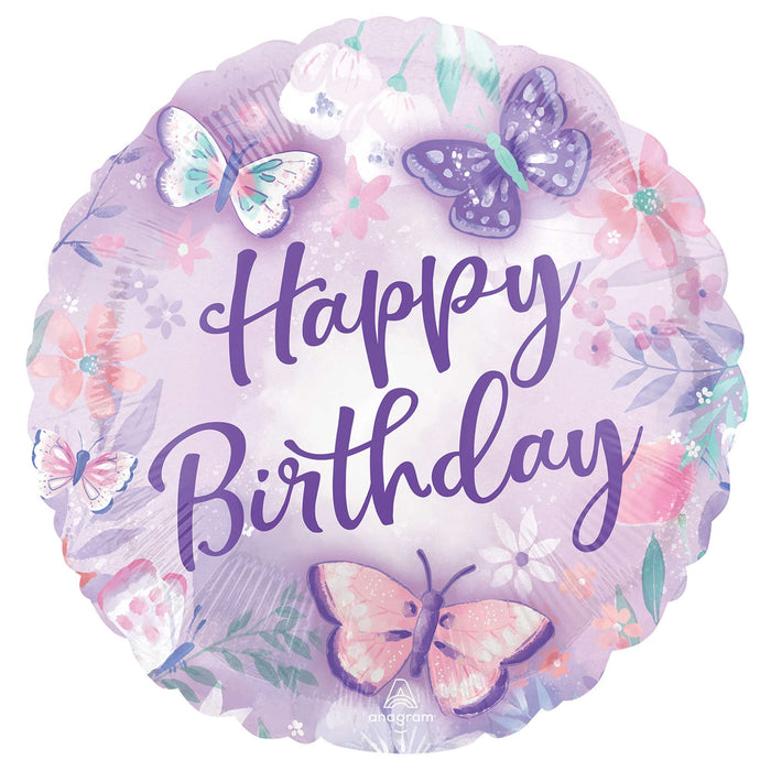 Happy Birthday Purple/Pink Butterflies 43cm