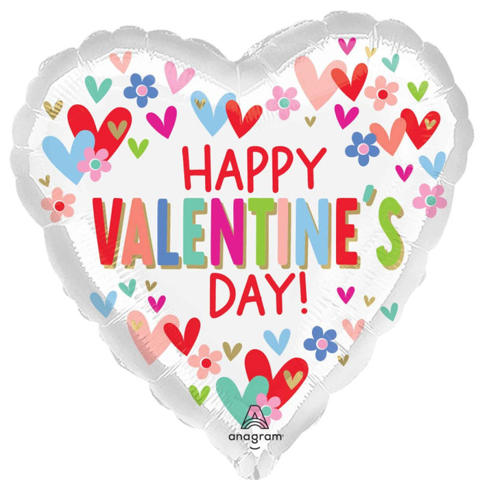 Happy Valentines Day Hearts & Daises Foil 17" (43cm)