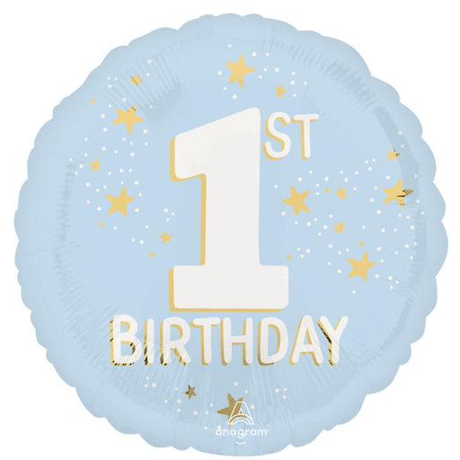 1st Birthday Blue & Gold Star Foil Balloon 45cm