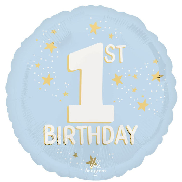 1st Birthday Blue & Gold Star Foil Balloon 45cm