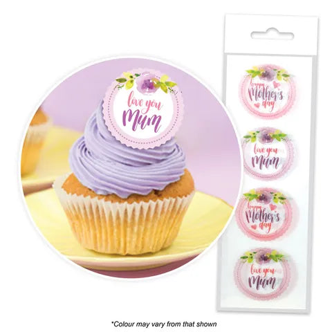 Love You Mum Edible Wafer Cupcake Toppers  16 Piece Pack