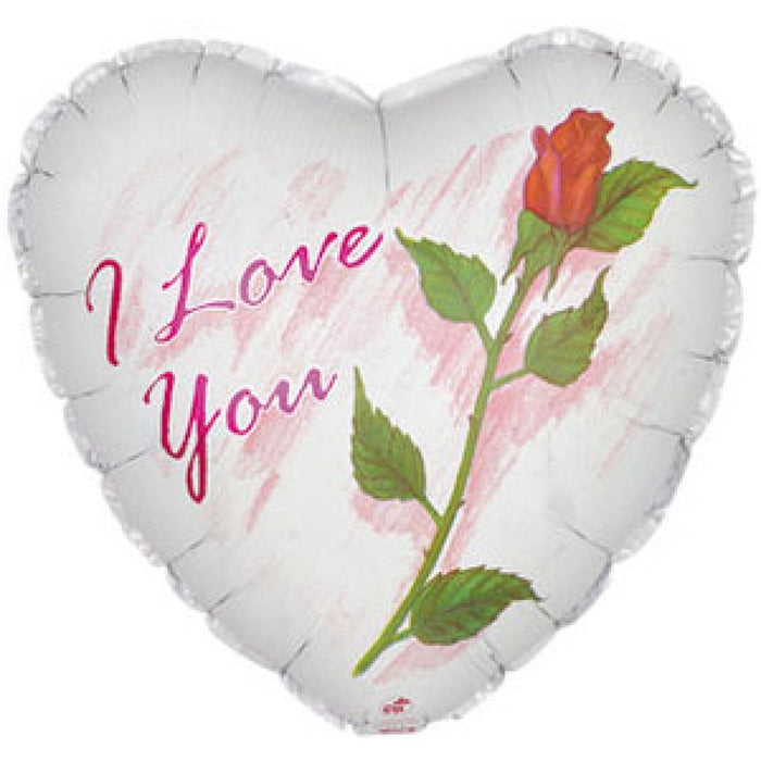 I Love You  Heart Shape  Foil 18' With Rose