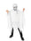Child wearing white ghost poncho with tattered edges and separate printed ghost-face hood