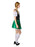 Green Bavarian women's costume dress side view showing the satin green skirt and white blouse