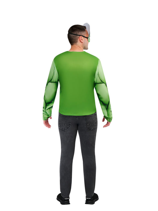 Hulk Adult Costume Top M/L - front view showing digitally printed green muscle chest top with Hulk artwork, officially licensed Marvel product