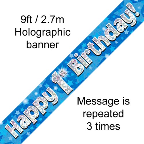 Happy Birthday Blue Holographic 9ft Banner