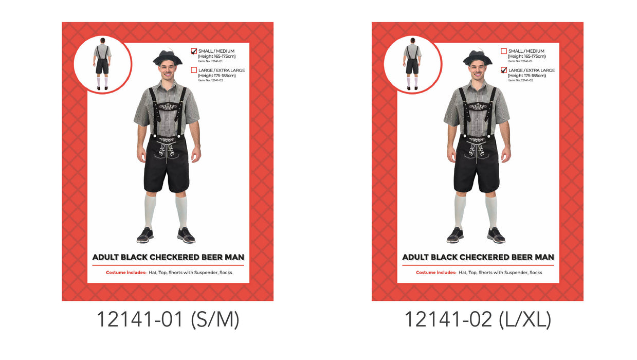 Adult Black Checkered Beer Man Costume