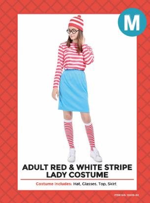 Adult Red And White Stripe Lady Costume - Medium