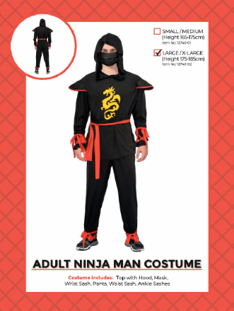 Adult Ninja Man Costume - Large/Extra Large
