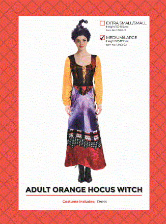 Adult Orange Hocus Witch Costume Medium/Large