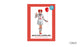 Women's evil clown costume with pale grey dress, red details and matching leg bands, shown on supplier packaging