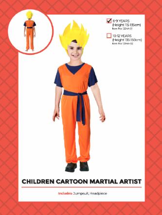 Childrens Cartoon Martial Artist Costume 6-9 Years