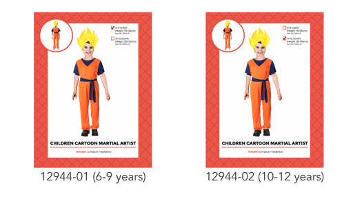 Childrens Cartoon Martial Artist Costume 10-12 Years