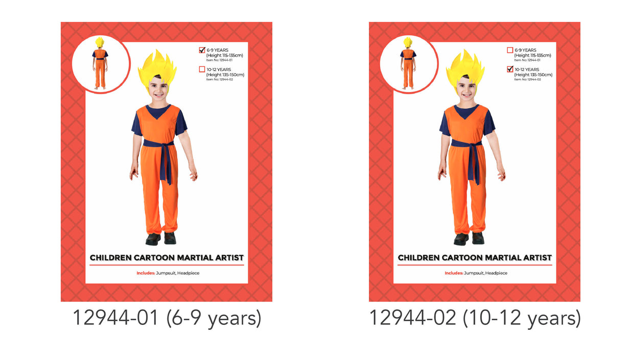 Childrens Cartoon Martial Artist Costume 10-12 Years