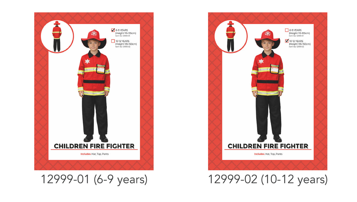 Childrens Fire Fighter Costume 6-9 Years