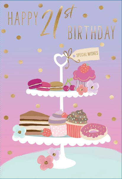 Deluxe 21st Birthday Card With Desserts