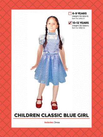 Children's Classic Blue Girl Costume 10-12 Years