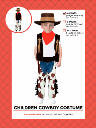 Childrens Cowboy Wild West Costume 4-6 Years