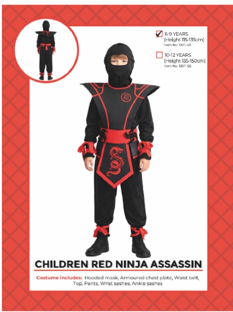 Childrens Red Ninja Assassin Costume 6-9 Years