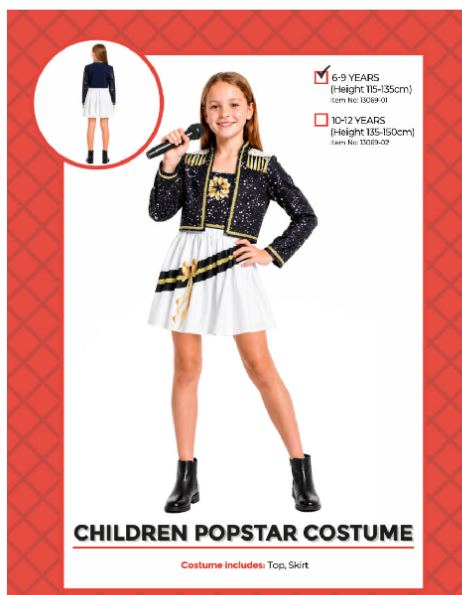 Children K-Pop Star Costume - Size 6-9 Years