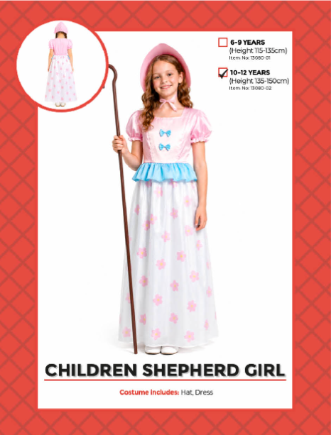 Children Shepherd Girl Costume 10-12 Years