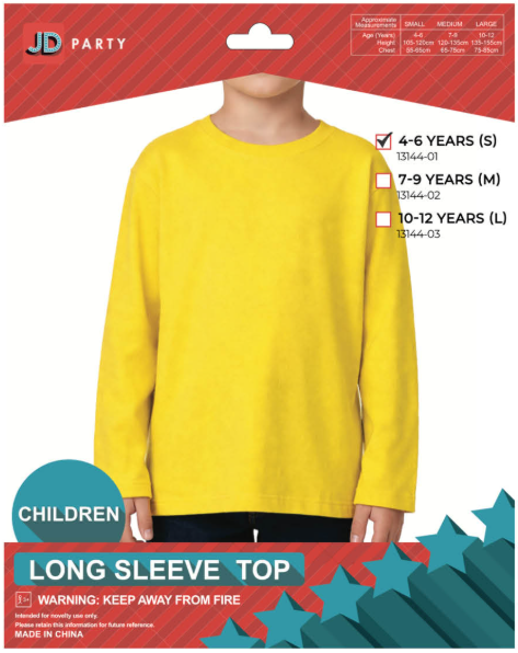 Children's Yellow Long Sleeve Top - Small (4-6 Years)