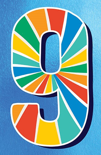 9th Birthday Card Blue With Coloured Stripes