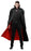 Model wearing a reversible black vampire cape with red lining and a collar