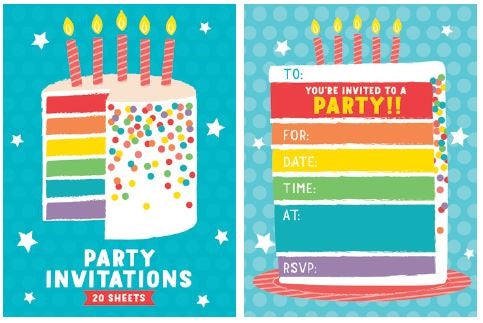 Rainbow Cake Party Invitations