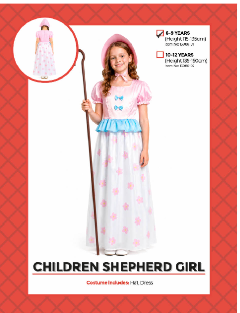 Children Shepherd Girl Costume 6-9 Years